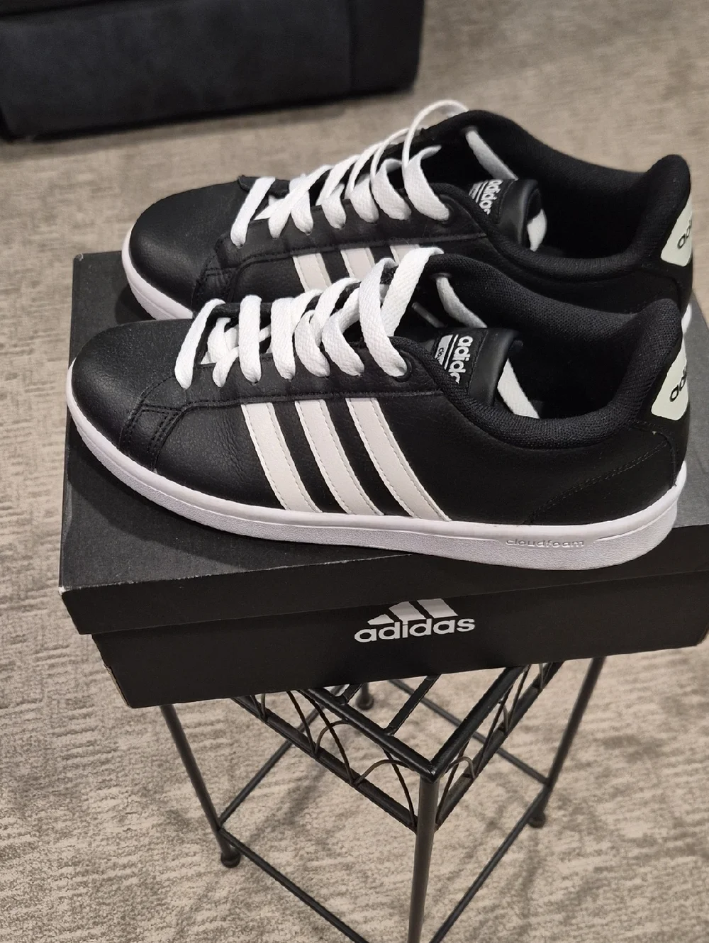 adidas Black and White Low-Top Sneakers-Cloudfoam Insoles - Picture 3 of 3